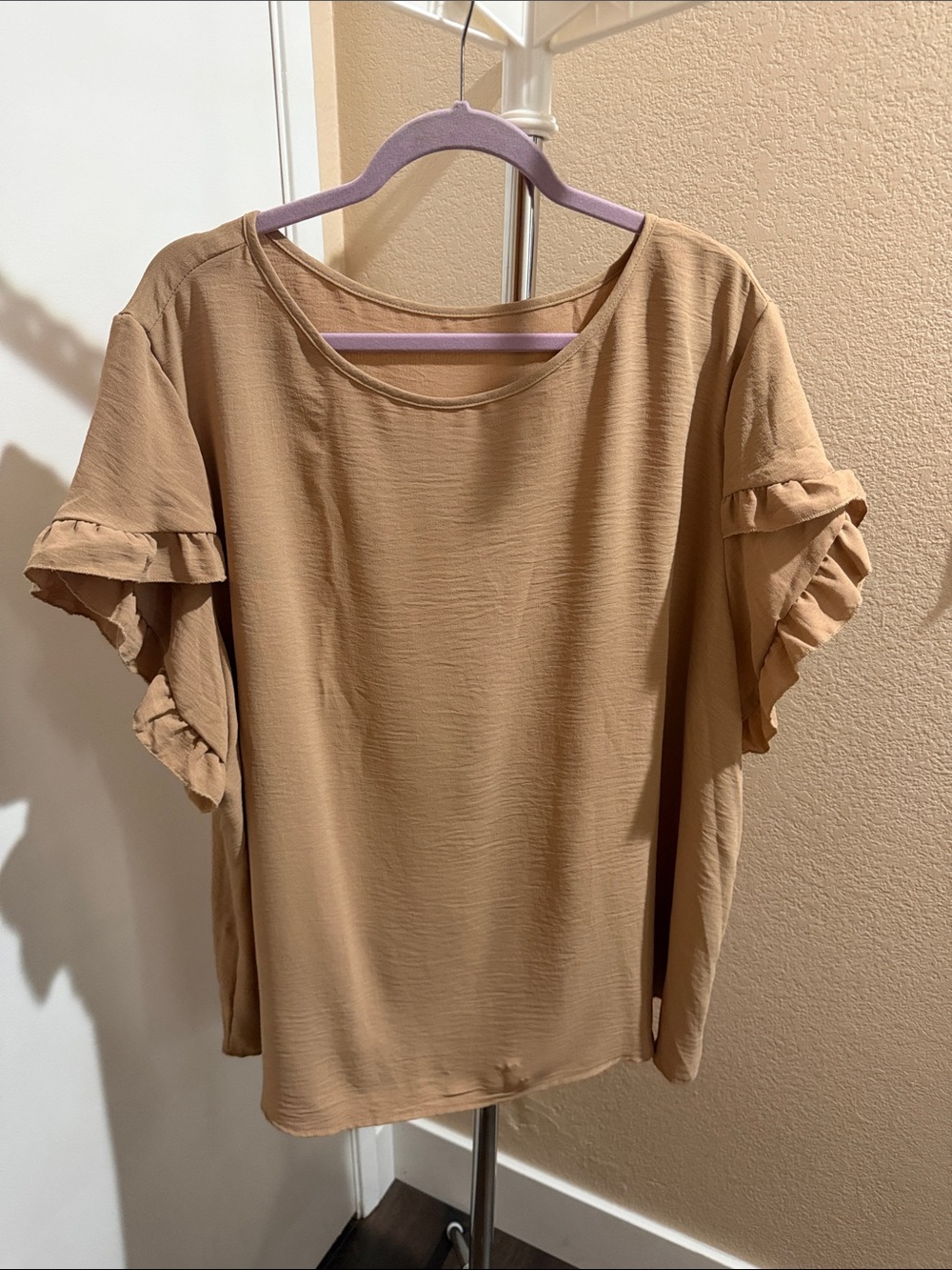 SHEIN Camel Ruffle Sleeve Blouse